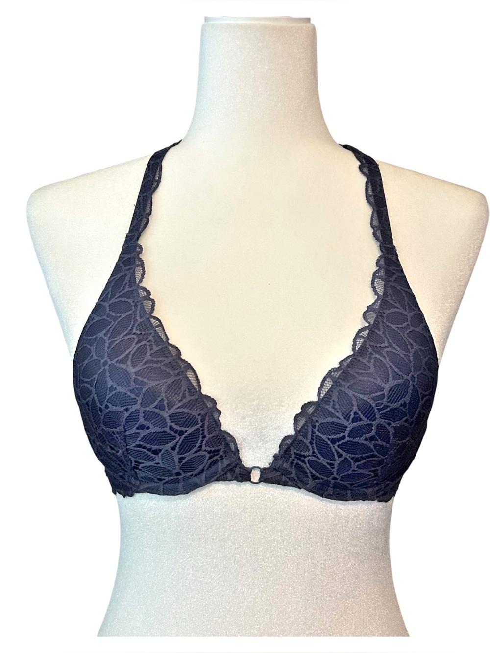 Aerie Floral Lace Underwire Halter Bra Women’s SZ 32A in Navy Blue